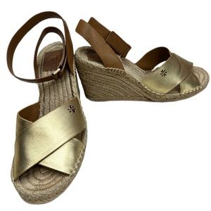 Women's Bima Espadrille Platform Wedge Sandals in gold and tan